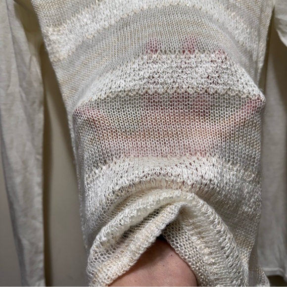 Miss Me Loose Crochet Sheer Sweater Cream Color Long Sleeve V Neck Medium - Picture 4 of 13